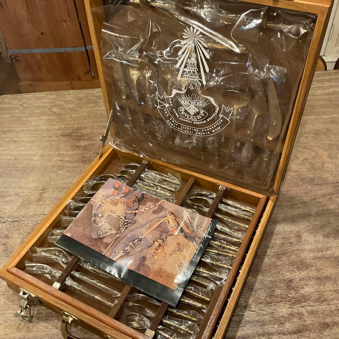 保管品！カトラリーセット タイ製 バンブー 竹 木箱 レトロ アンティーク