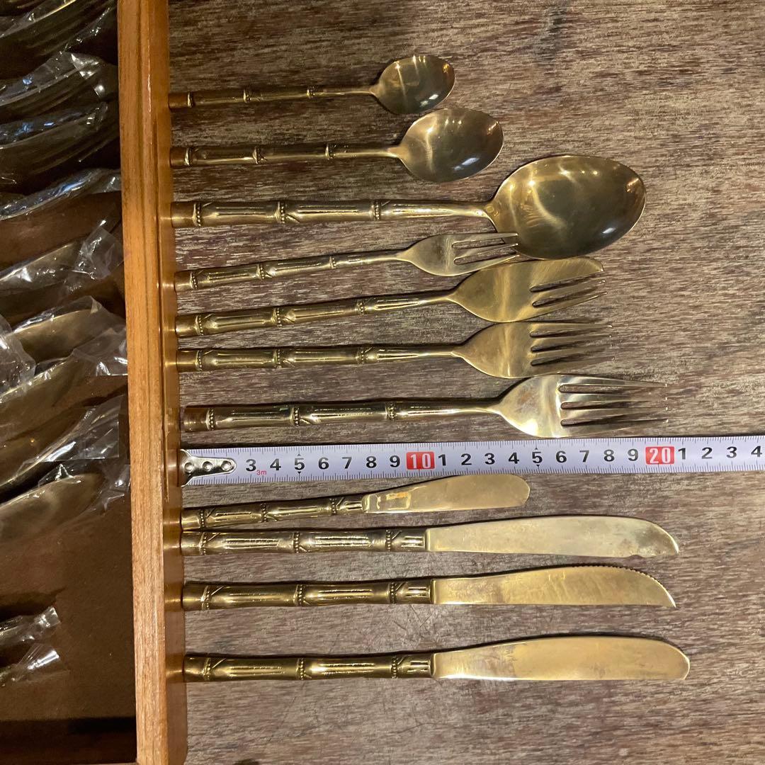 保管品！カトラリーセット タイ製 バンブー 竹 木箱 レトロ アンティーク