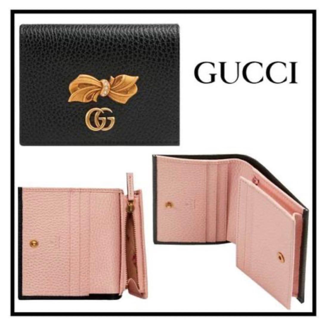 GUCCI 黒 リボンモチーフ 二つ折り財布