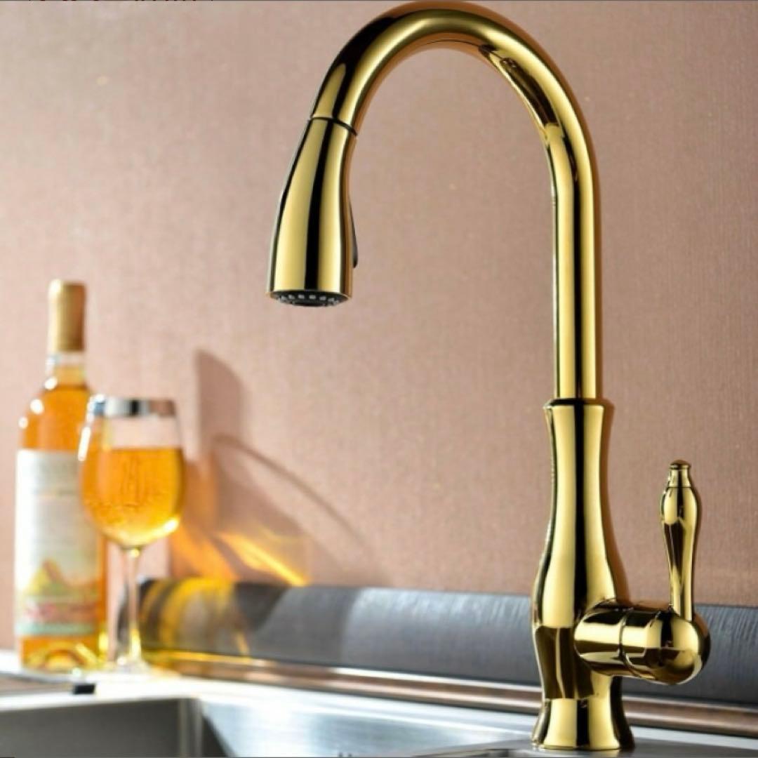 キッチン混合水栓　ゴールド　アーチ
