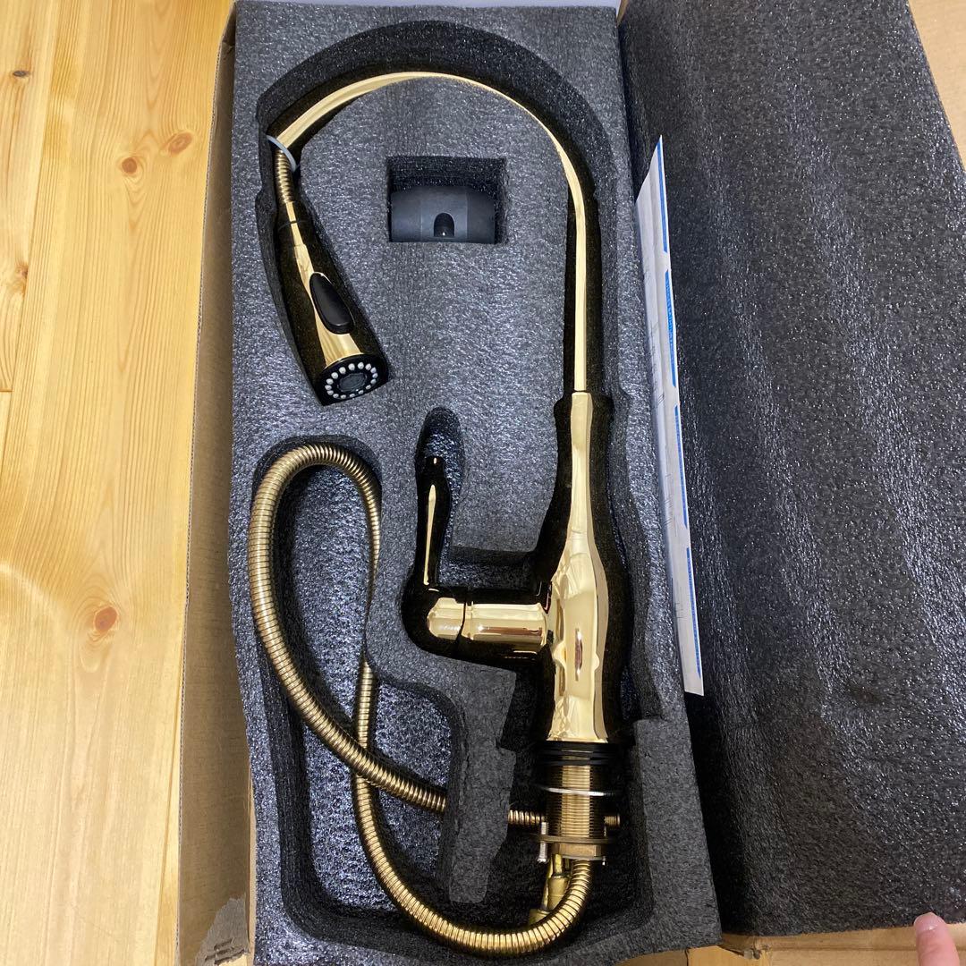 キッチン混合水栓　ゴールド　アーチ