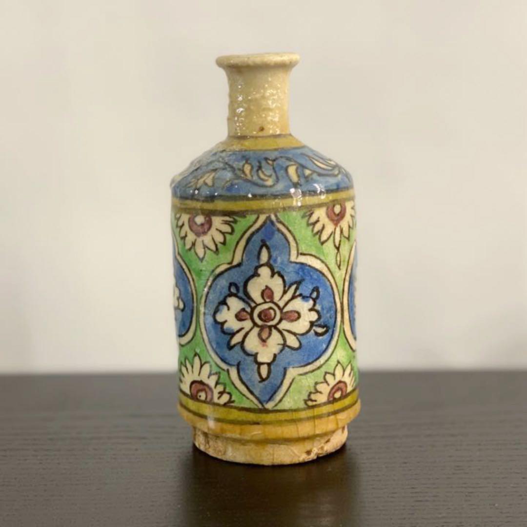 イラン19世紀 ペルシャ 筒型 花瓶 イスラム陶器 ヨーロッパ アンティーク