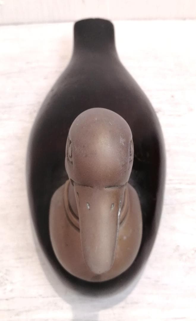 i☆【アンティーク】 木彫り 鴨 鳥 置物 木製 カモ 水鳥 オブジェ 木工品