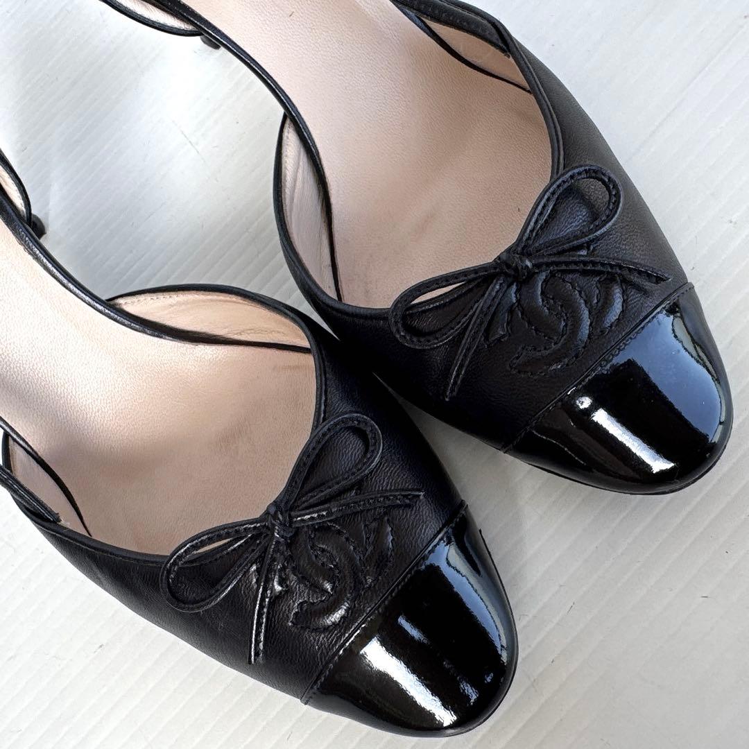 CHANEL シャネル　スリングバック　リボン　ココマーク　パンプス　ハイヒール