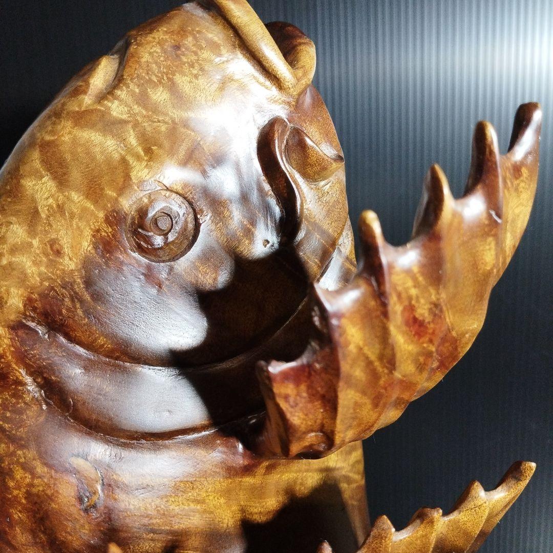 【唐木】花梨 ？鯉 置物 高さ約42.0㎝ 幅約40.0㎝ カリン材 オブジェ