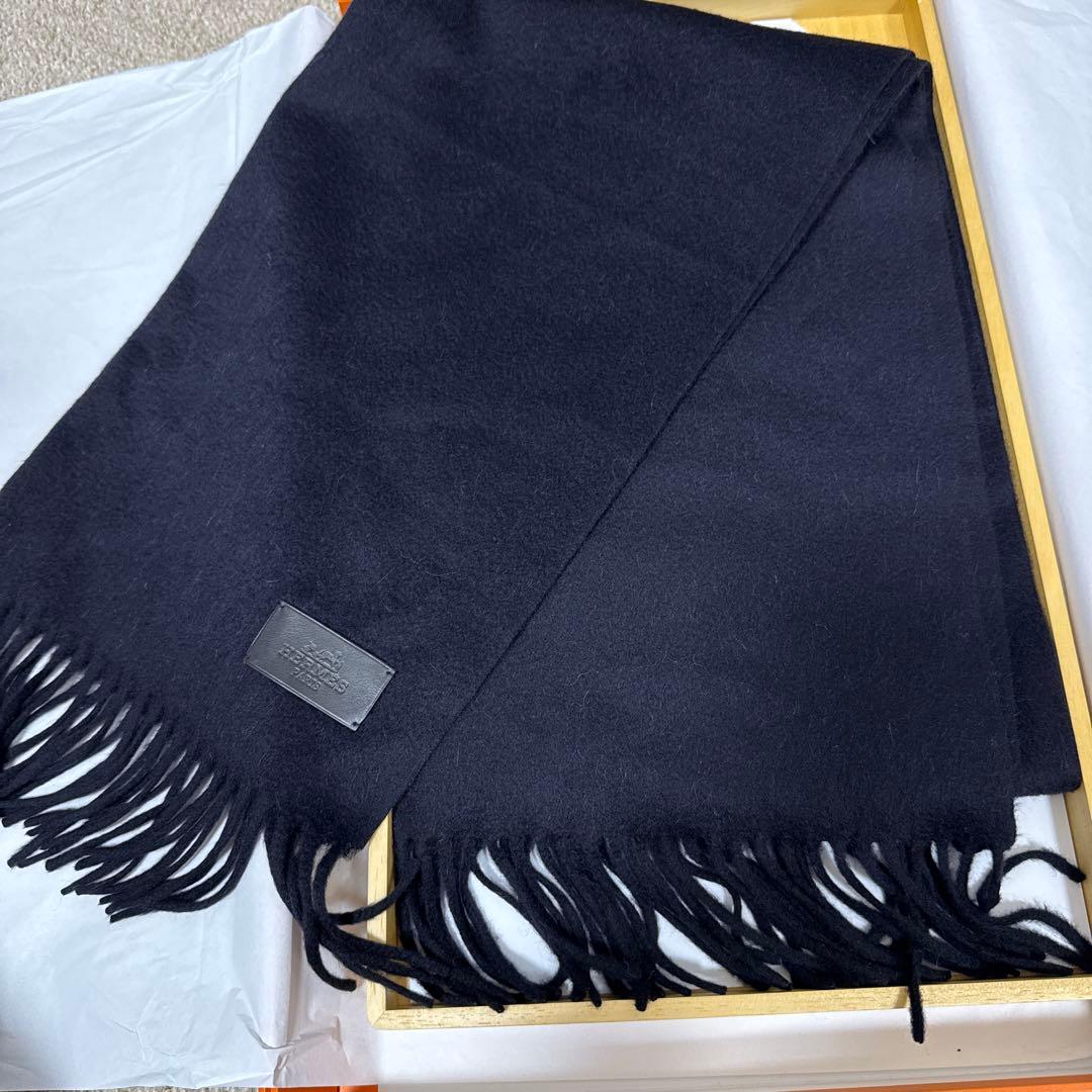 エルメス マフラー ビキューナ100% ネイビー　専用箱付き