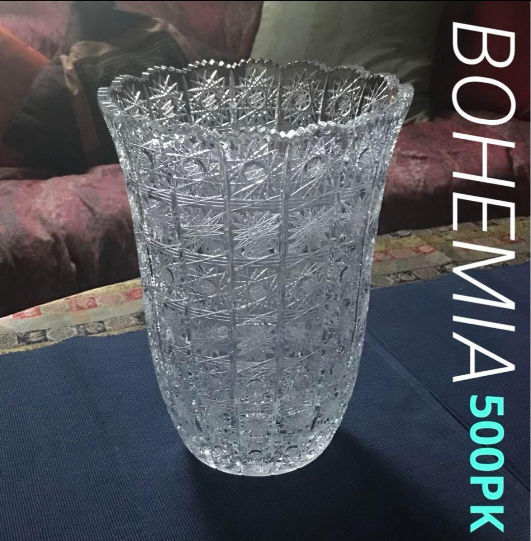 ボヘミアガラス　ボヘミア　500PK ハンドカット　花瓶　花器