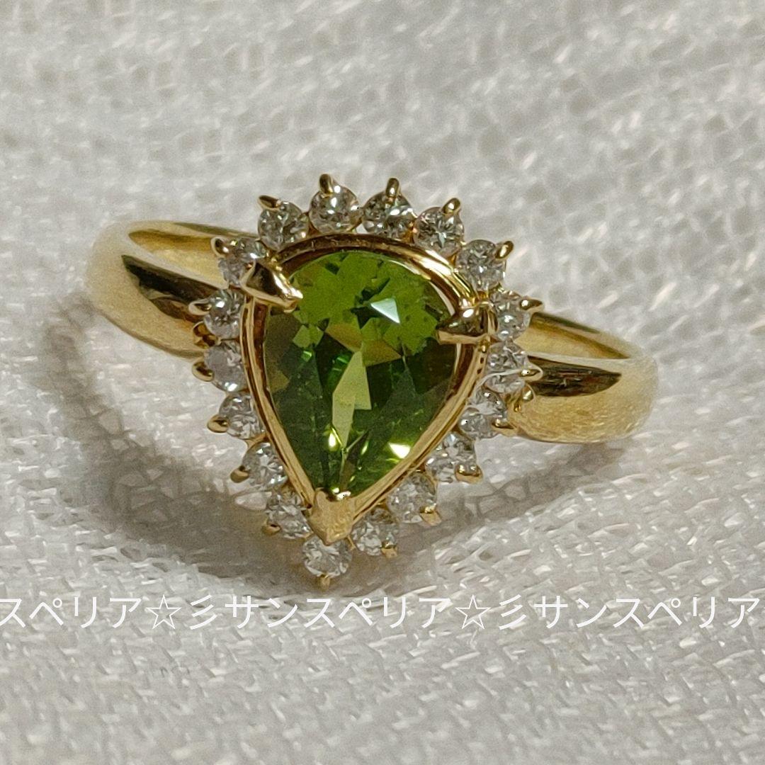 K18 ペリドット1.27ctとダイヤモンド0.30ctのフラワーリング