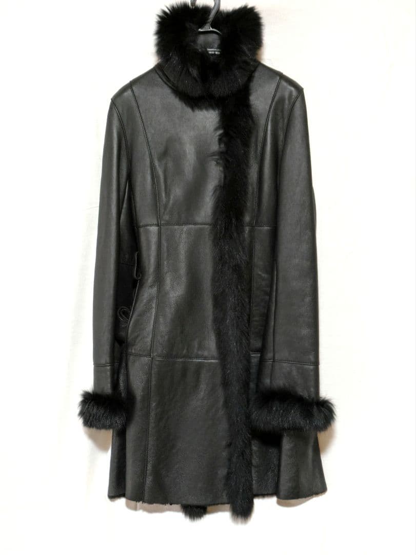専用　ラム レザー袖、襟、裏地フォクスファー付きロングコートベルト付きMサイズ