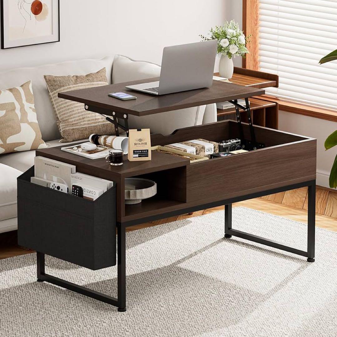 ローテーブル 昇降式 コーヒーテーブル 木製リフティングテーブル 多機能