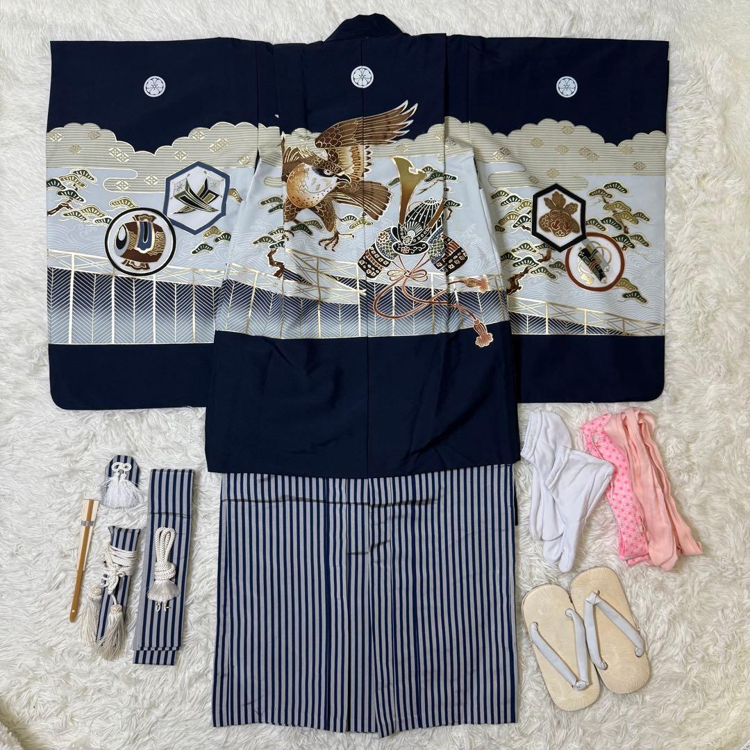 七五三　5歳　男の子　フルセット　ネイビー　箱あり　紋付羽織　753 箱あり