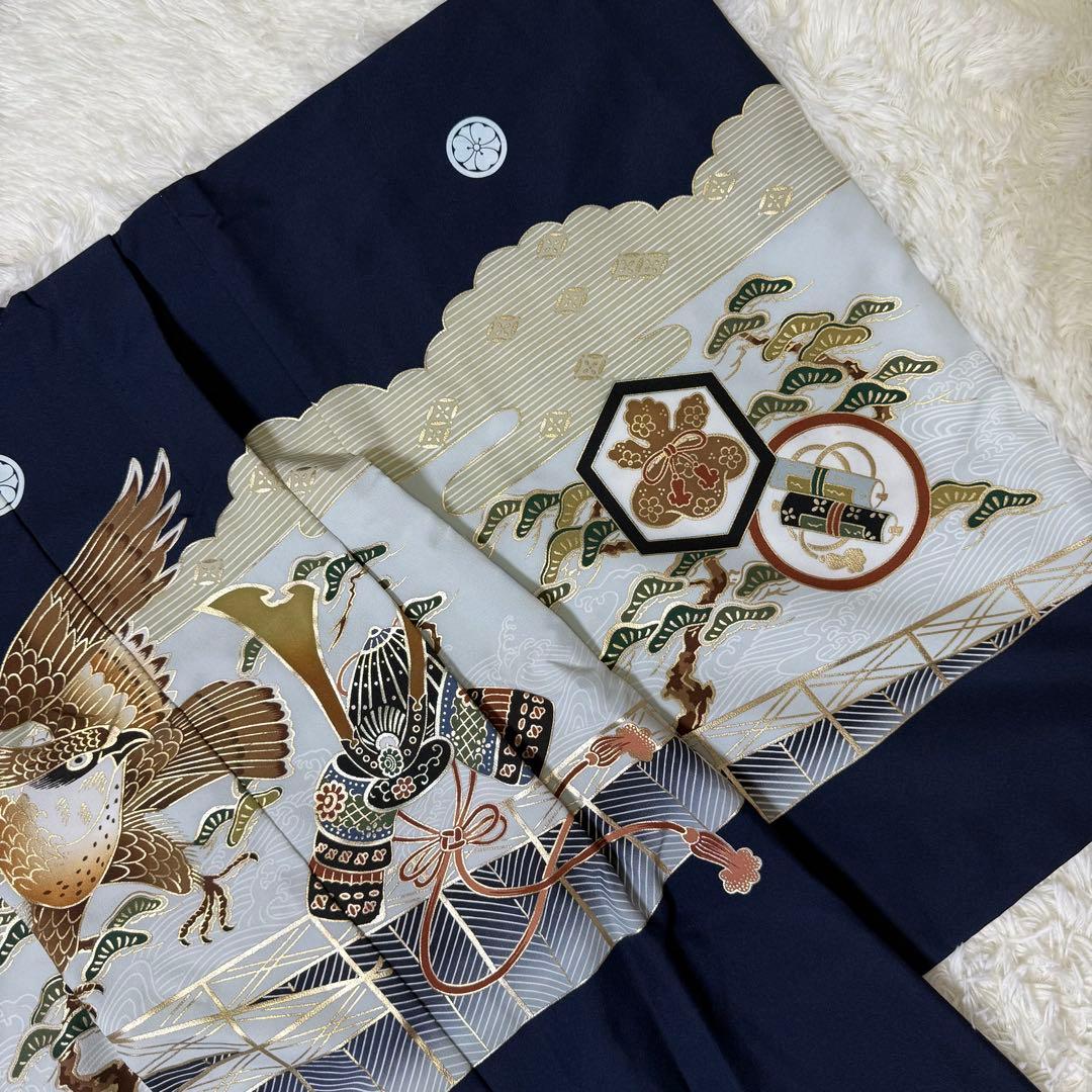 七五三　5歳　男の子　フルセット　ネイビー　箱あり　紋付羽織　753 箱あり