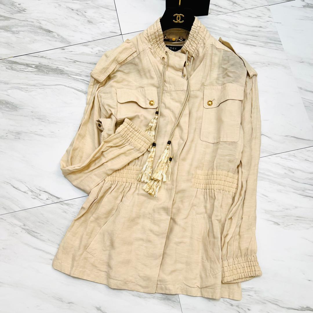 美品 GUCCI ブルゾン ジャケット 金ボタン タッセル リネン M