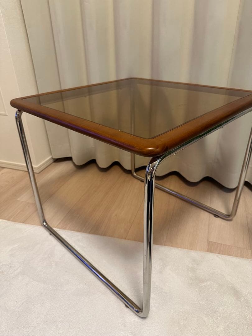 ラタン調　ツゲ材 ステンレス製木縁　ネストテーブル　caguuu