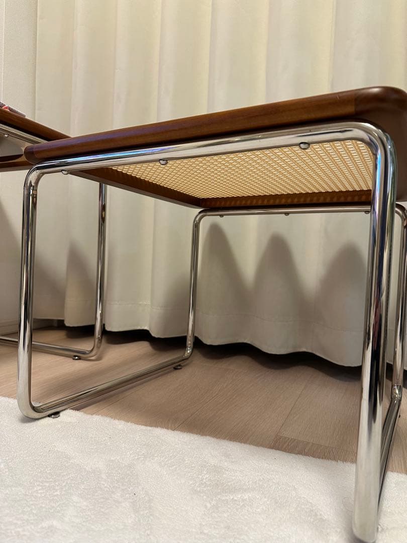 ラタン調　ツゲ材 ステンレス製木縁　ネストテーブル　caguuu