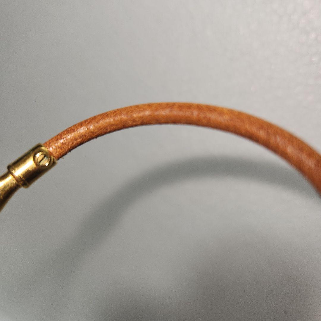 【美品】HERMES ブレスレット ゴールドフック型 ブラウンレザー刻印
