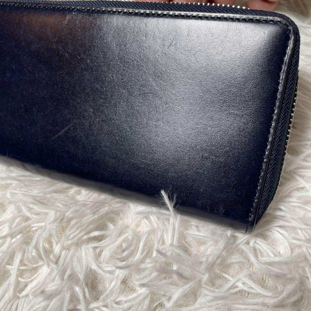 未使用　CYPRIS ラウンドファスナー　長財布　レザー　濃紺　ヌメ革