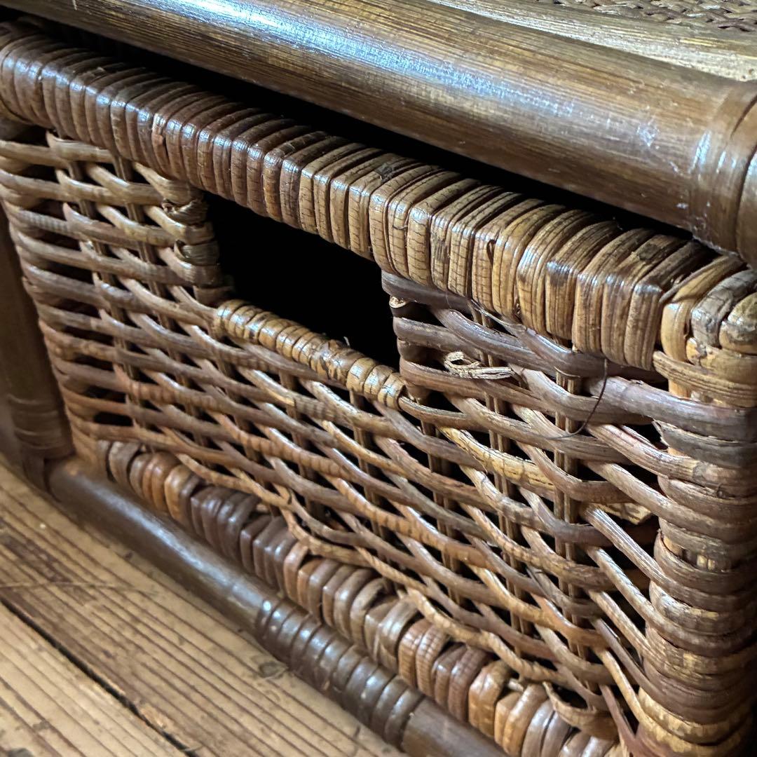 ヴィンテージ ラタン ガラステーブル レトロ