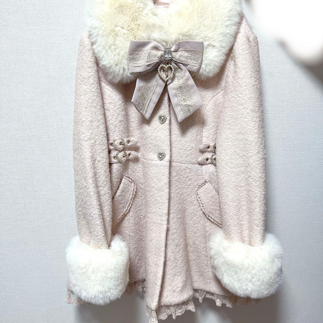 LIZLISA ビジューリボンミニ丈Aラインコート ピンク