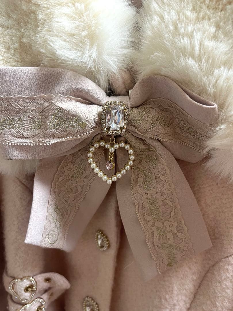 LIZLISA ビジューリボンミニ丈Aラインコート ピンク