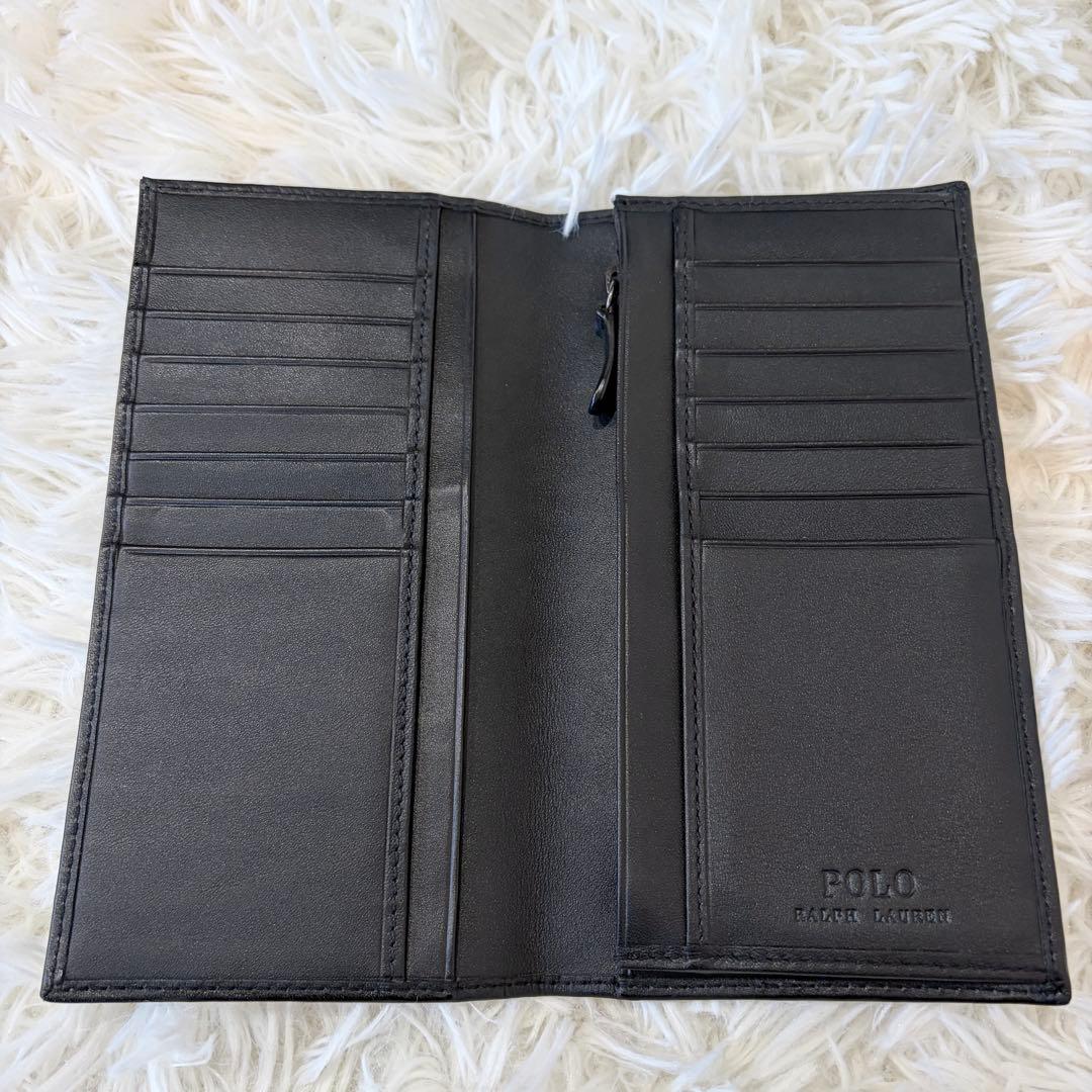 【美品】ポロラルフローレン ポロベア 長財布 オールレザー フラップ 薄型 黒