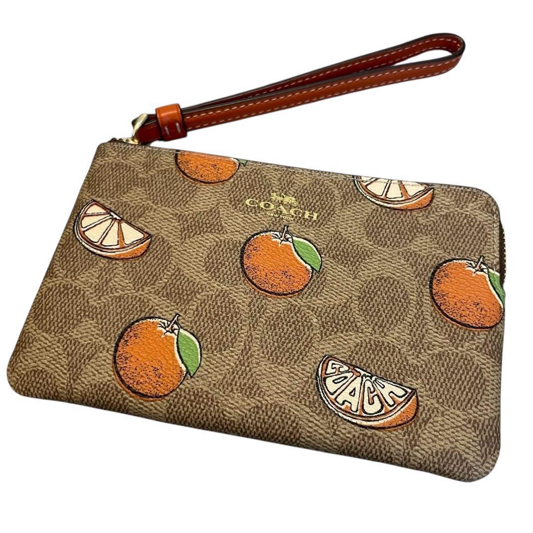 【新品】コーチ リストレット コーナージップ シグネチャー オレンジ キャンバス