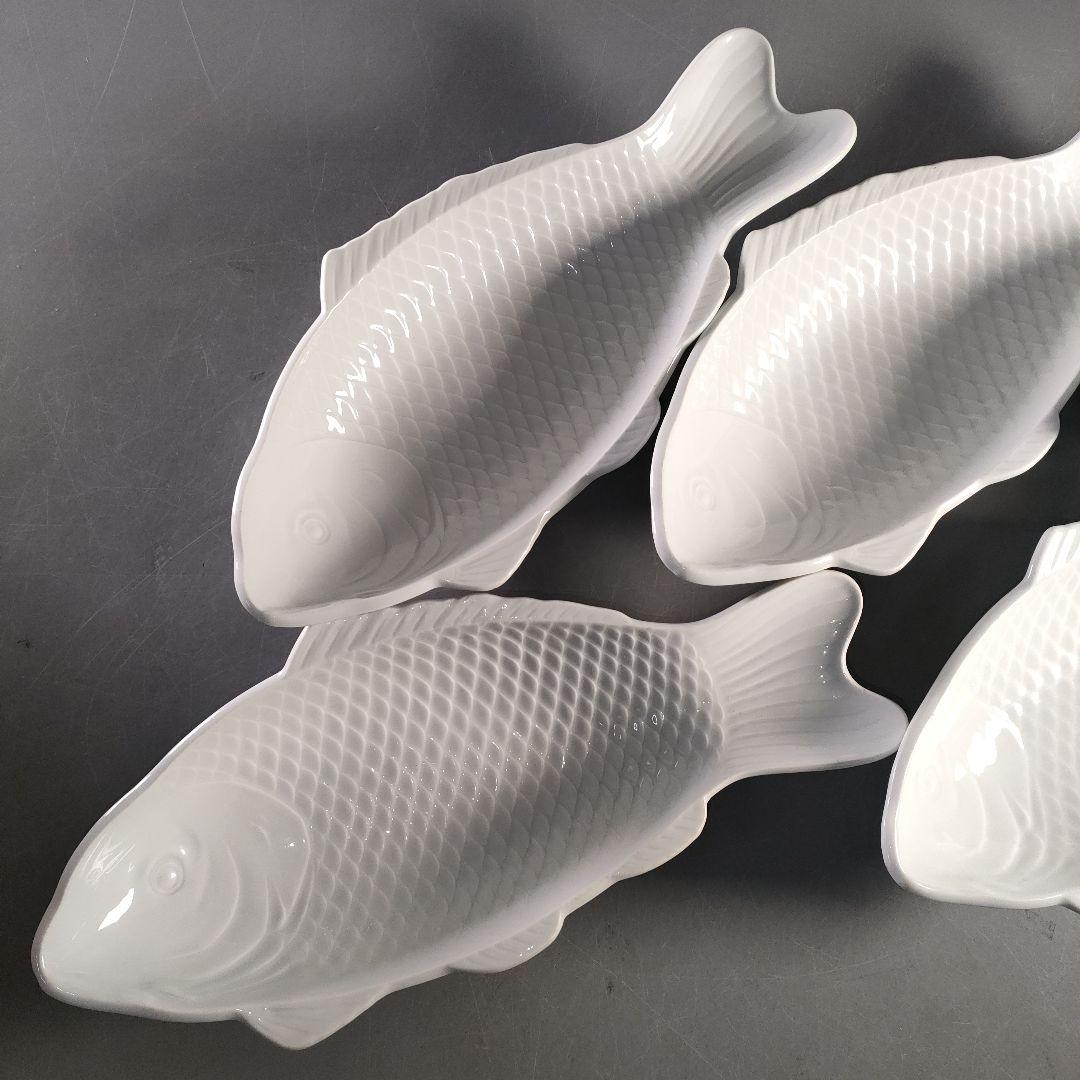 A1374-3/京峰 作/白磁魚文銘々皿5客/大皿/飾皿/盛皿/膾皿/懐石道具/