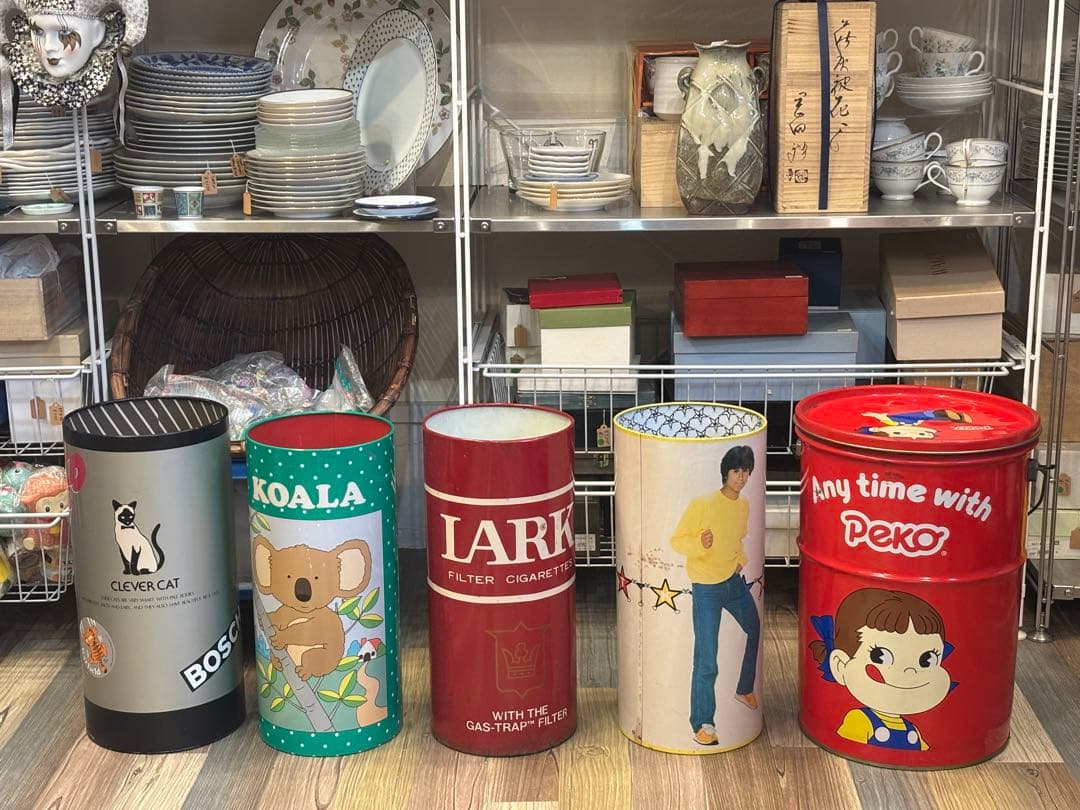 昭和レトロゴミ箱　缶　5点まとめて　近藤真彦　LARK ペコちゃん