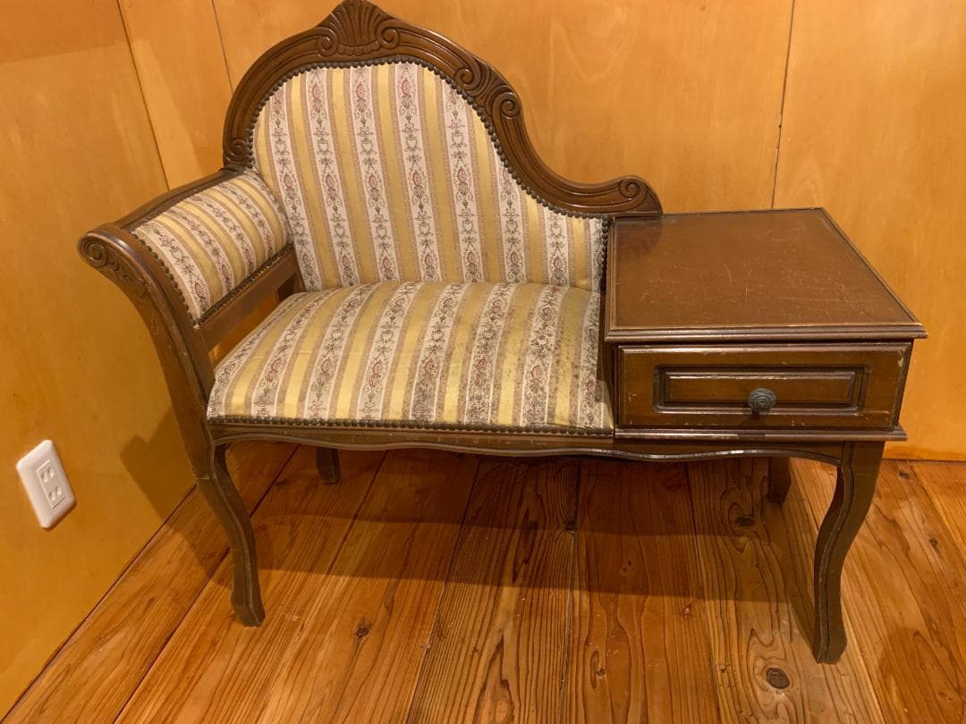 アンティーク調 テレフォンベンチ 電話台付きチェア 猫脚 クラシック家具 レトロ