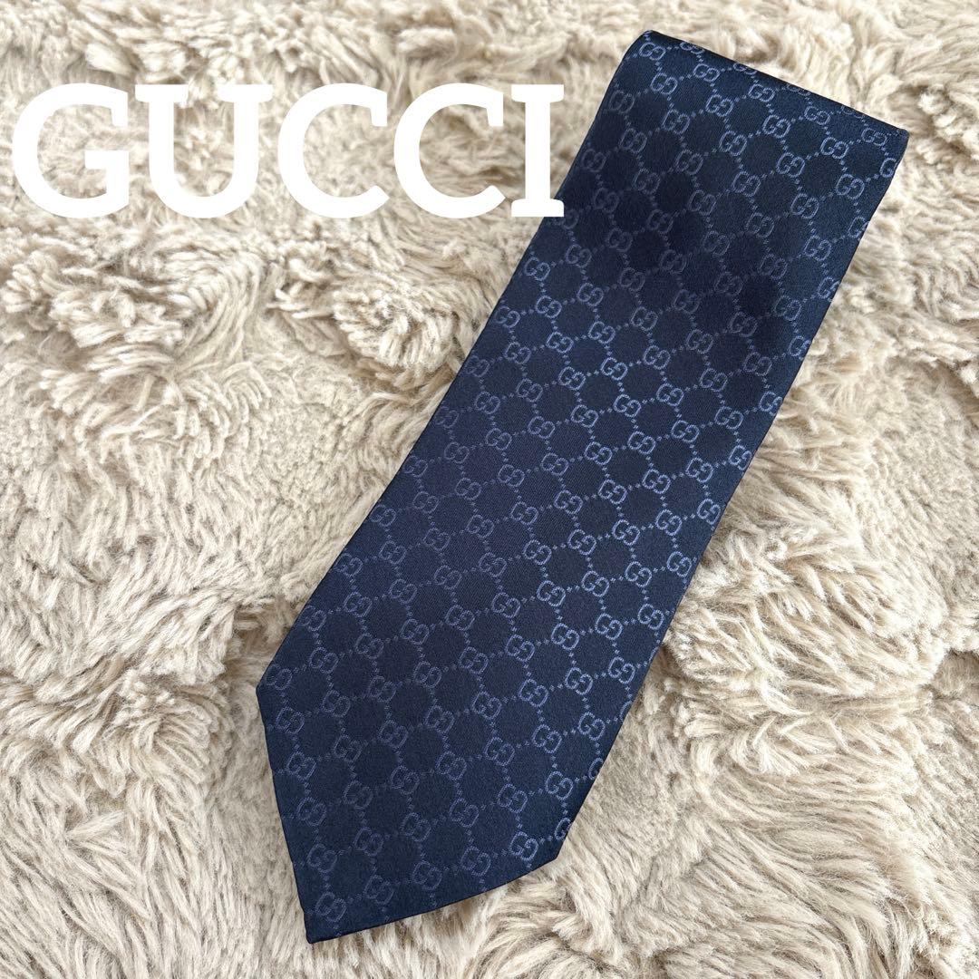 美品！GUCCI グッチ ネクタイ ネイビー GGロゴパターン