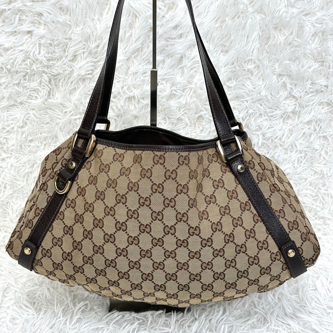 希少【GUCCI】アビー GGキャンバス レザー トートバッグ 大容量 廃盤品