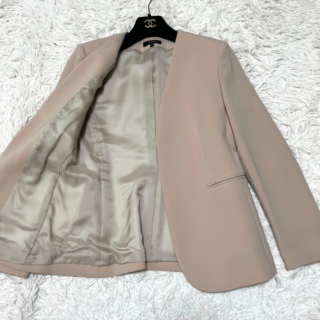 美品✨セオリー 現行 セットアップパンツスーツ ノーカラー 美ライン ベージュM