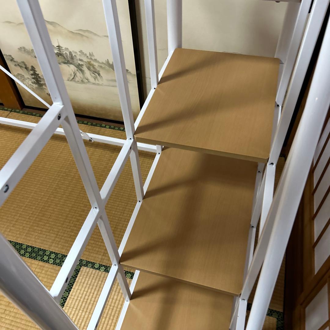 ロフトベッド 階段付き パイプベッド シングル テーブル　コンセント付き