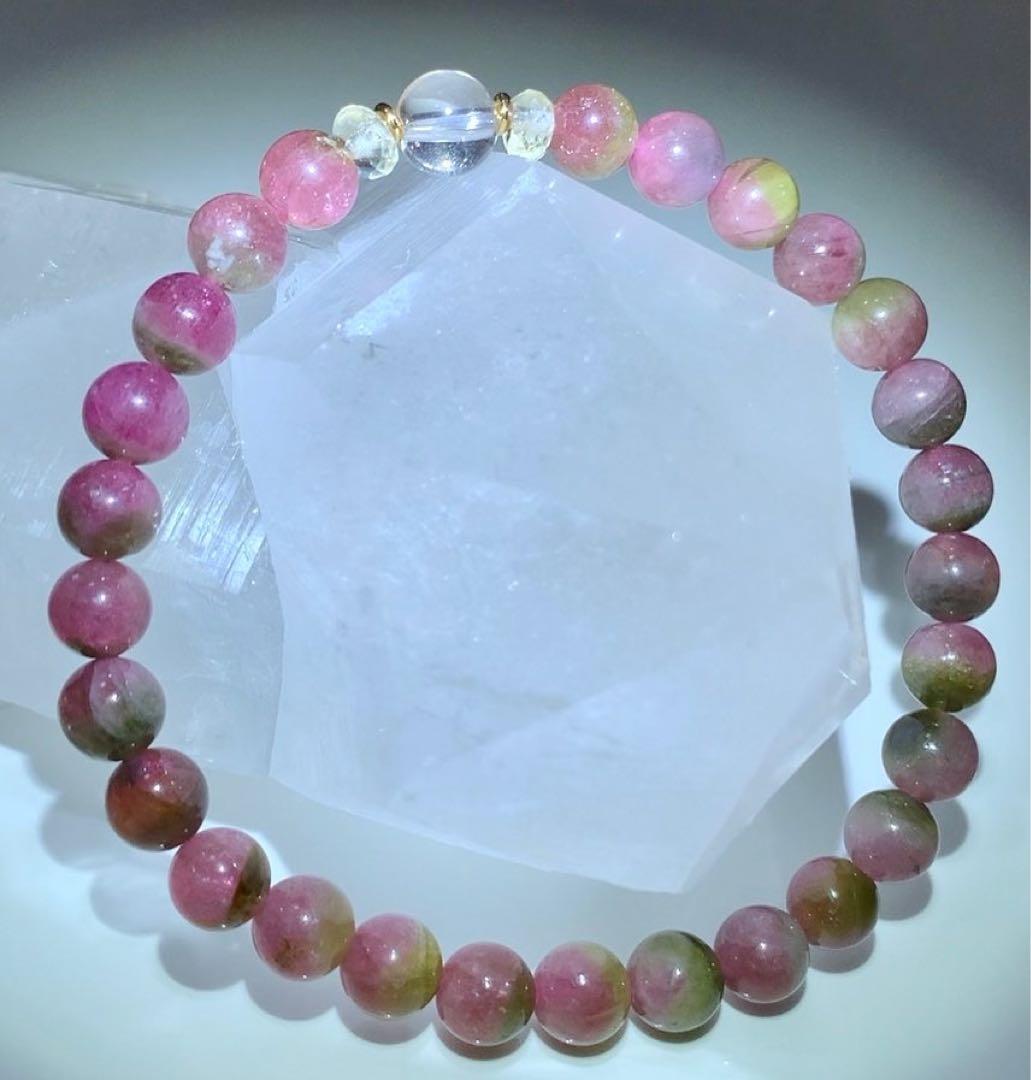 ウォーターメロントルマリン　ゴールデンスキャポライト　ブレスレット