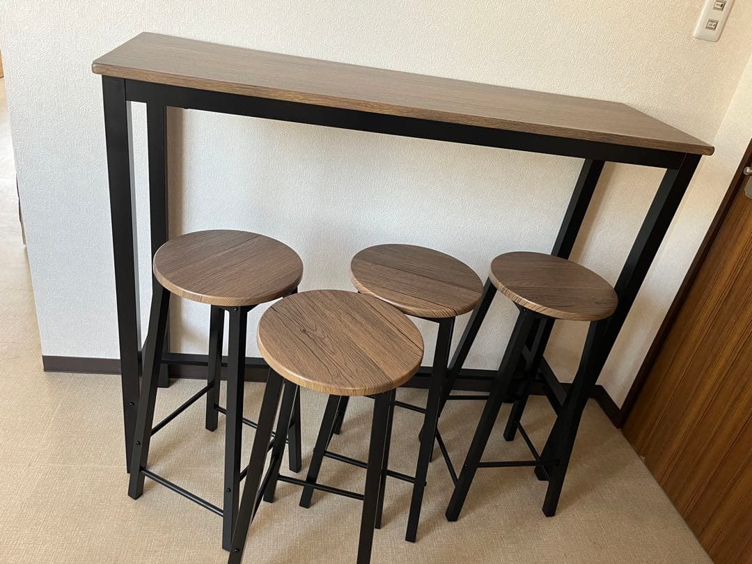 【わたし 】SoBuyカウンターテーブル＆スツール5点セット 木目調