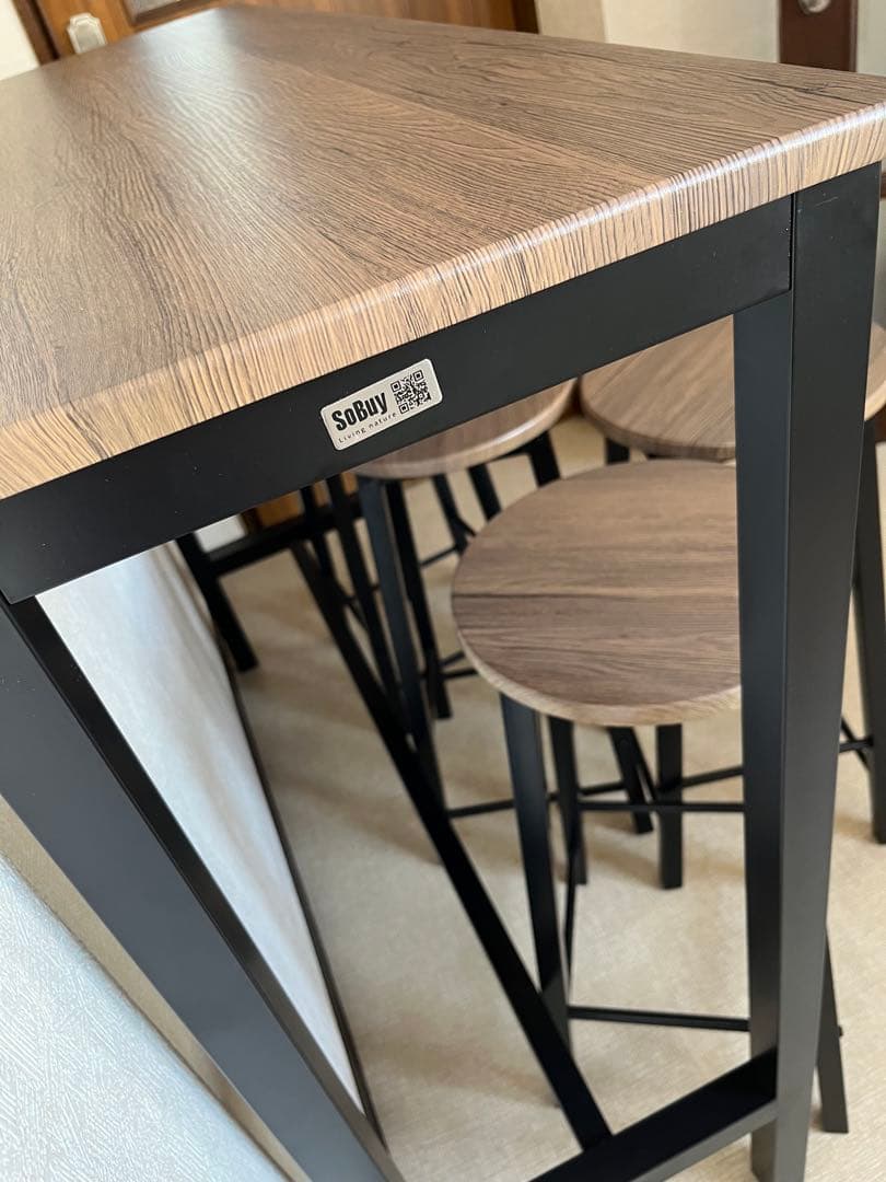【わたし 】SoBuyカウンターテーブル＆スツール5点セット 木目調