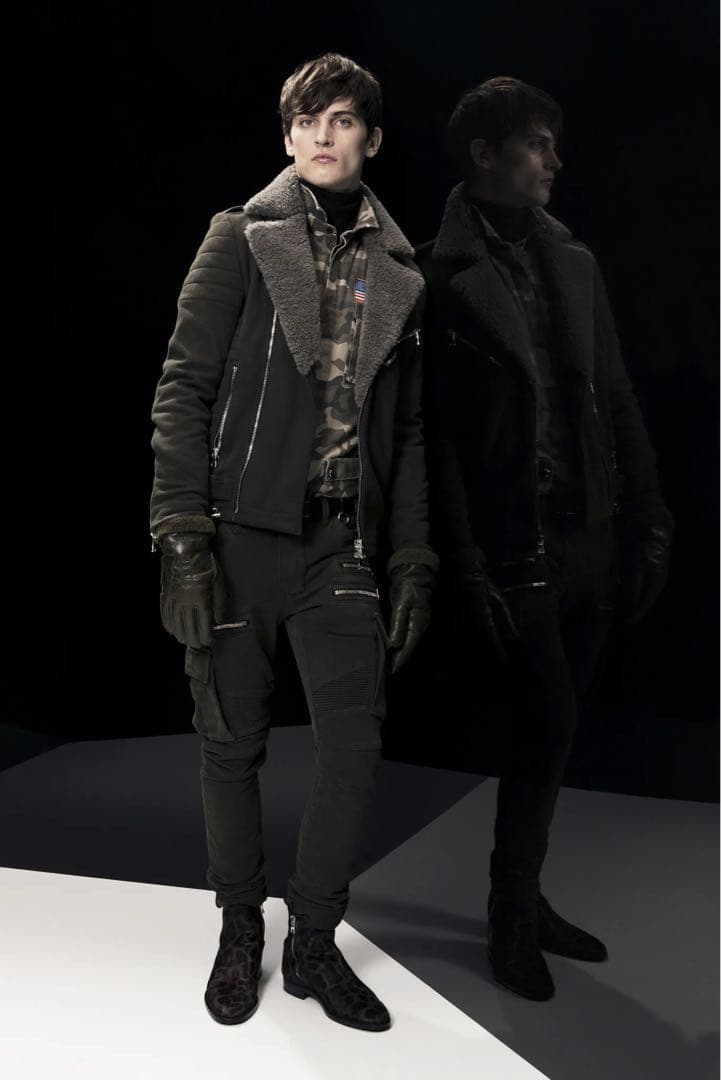 BALMAIN 14AW ムートン グローブ 手袋 レザー カーキ