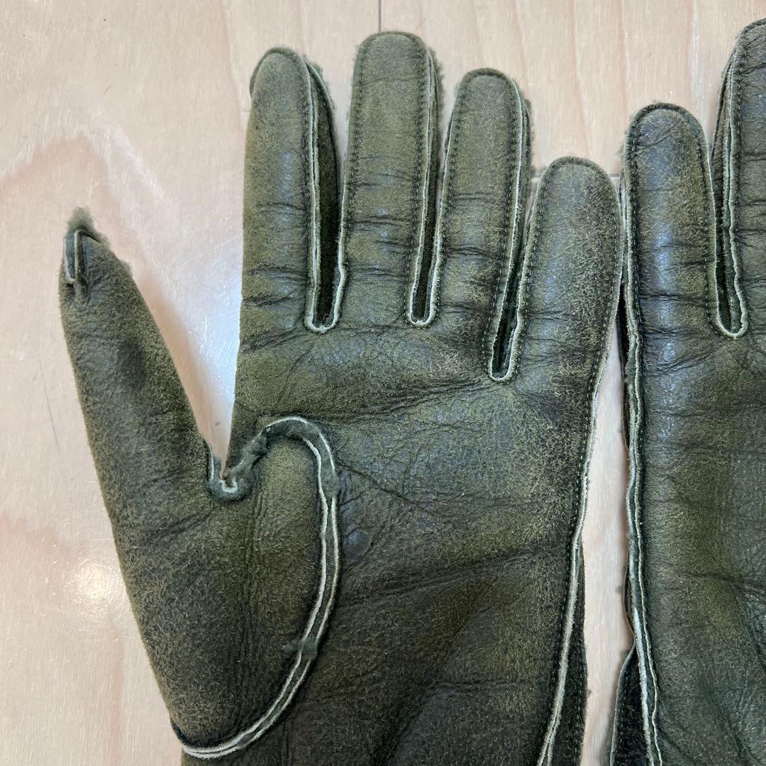 BALMAIN 14AW ムートン グローブ 手袋 レザー カーキ
