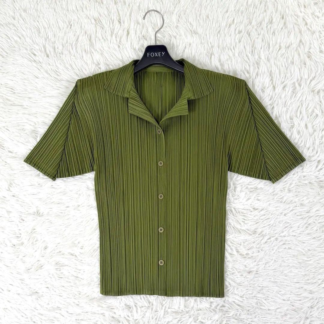 美品✨ プリーツプリーズ 半袖 ブラウス シャツ グリーン サイズ3