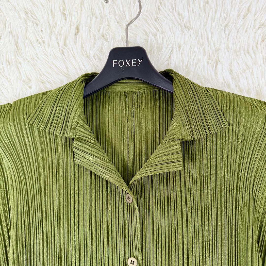 美品✨ プリーツプリーズ 半袖 ブラウス シャツ グリーン サイズ3