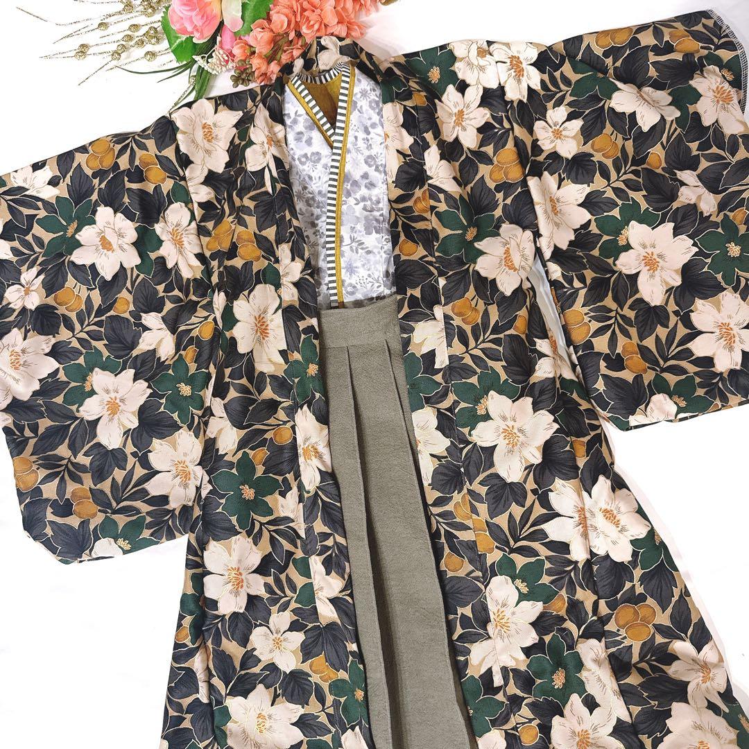 ◯七五三にオススメ◯大きなお花が華やかな５歳七五三羽織り袴セット　110〜120