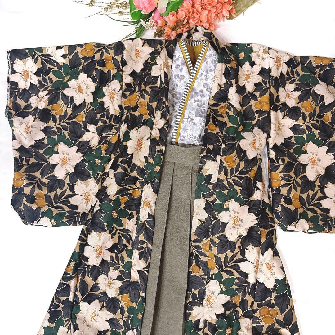 ◯七五三にオススメ◯大きなお花が華やかな５歳七五三羽織り袴セット　110〜120
