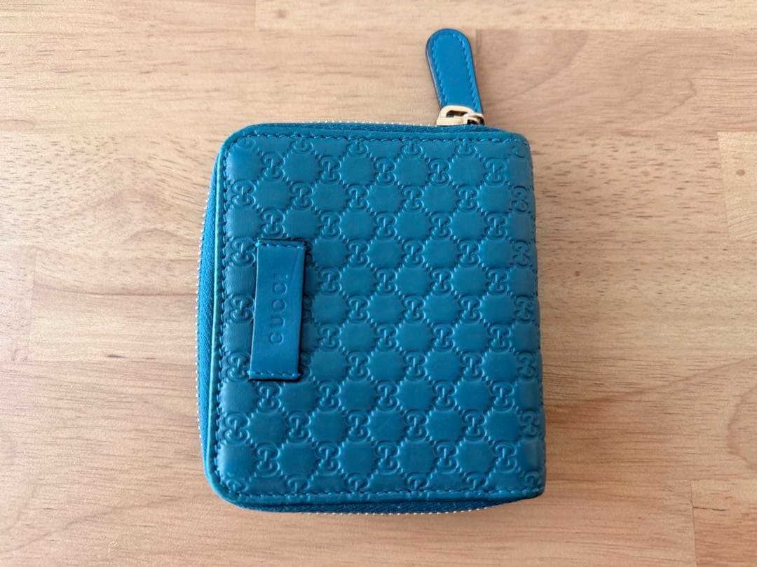 GUCCI 二つ折り財布 青 レザー