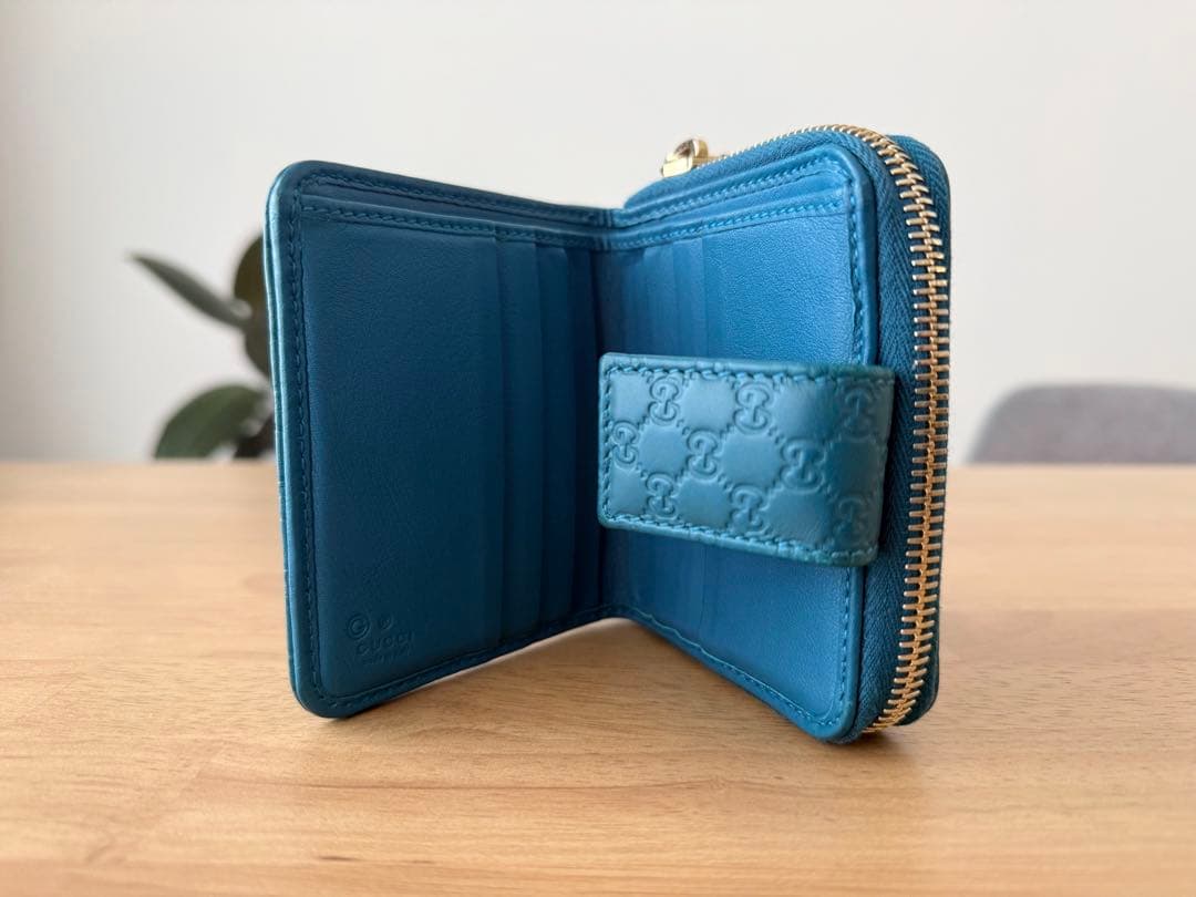 GUCCI 二つ折り財布 青 レザー