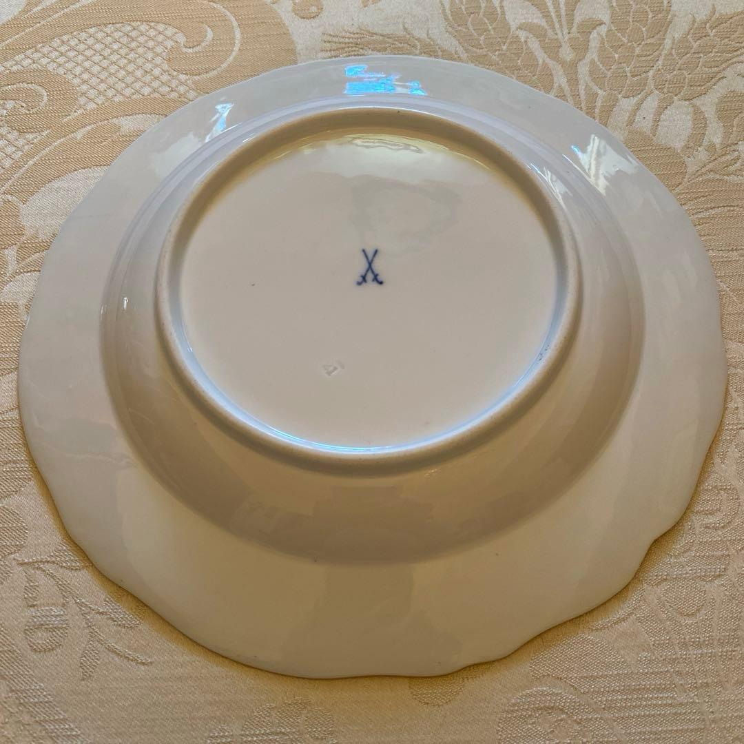 【古マイセン】金彩 花絵皿「ノイマルセイユ／フラワーブーケと昆虫」2枚