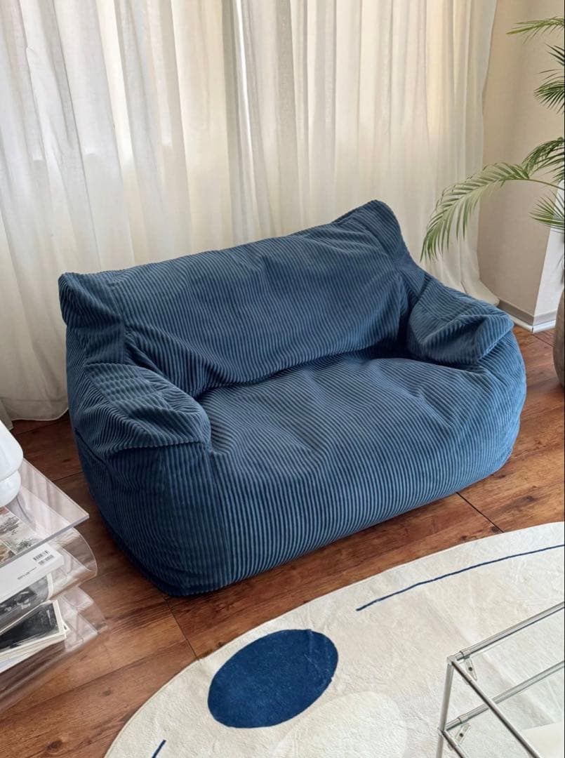 ネイビー コーデュロイ ビーズクッションソファ