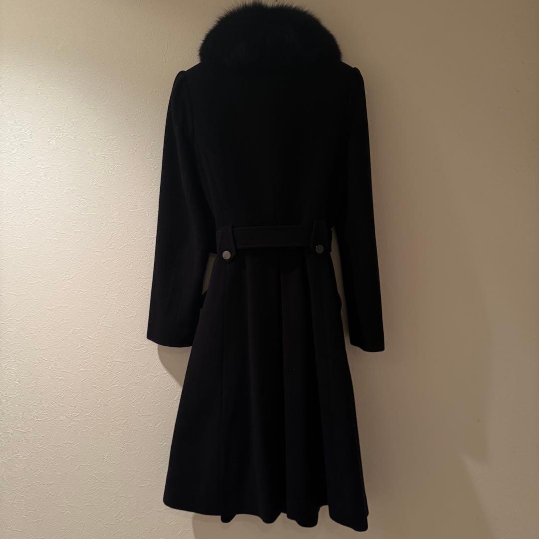 Rene ファー ベルテッドコート ブラック 美シルエット