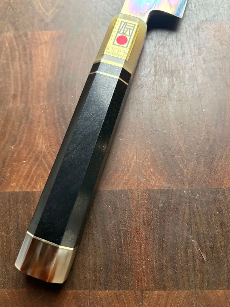 堺打刃物　冨樫　水本焼　柳刃　300mm 包丁　尺　和包丁　白鋼　黒檀　八角柄