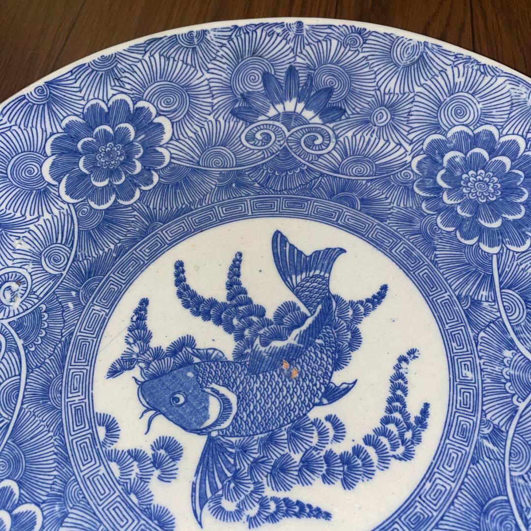 古伊万里？　染付　印判？皿　魚　大皿？