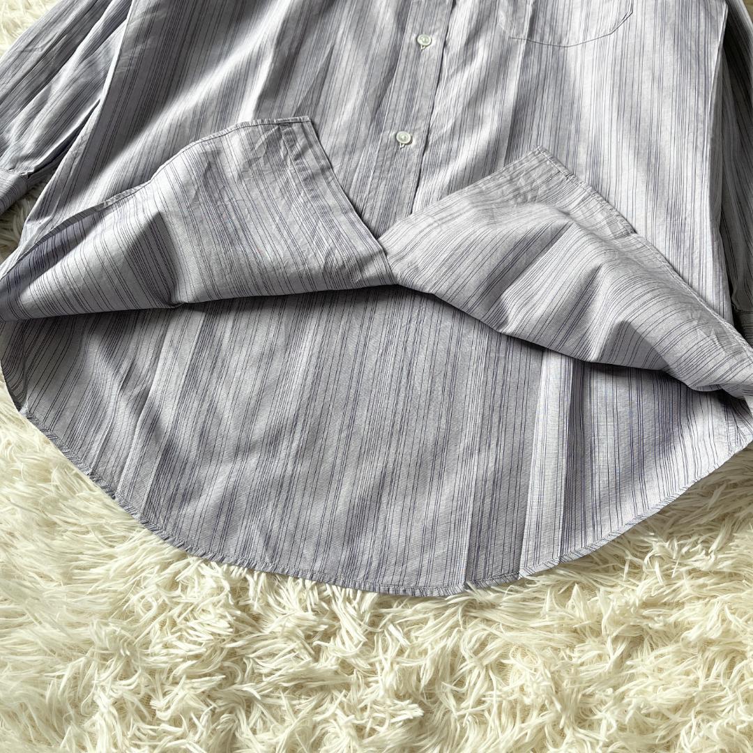 M★HERMES ストライプ 長袖Yシャツ ラウンドヘム仕様 メンズ コットン